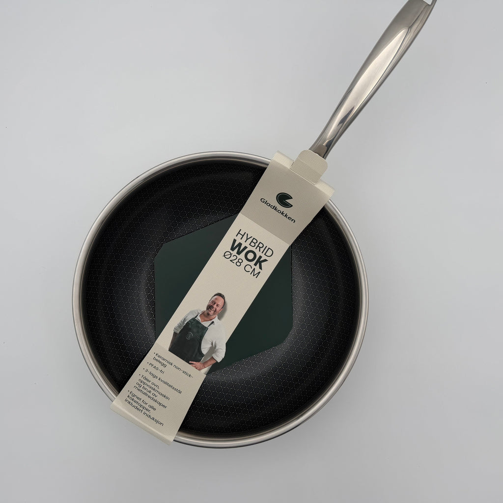 Gladkokken Hybrid Wok 28 cm – non-stick i rustfritt stål