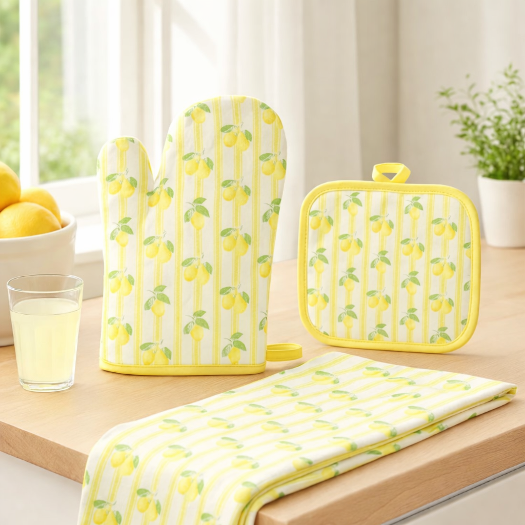 Scandinavian Collection- Sommer sett med Grytevott, Grytelapp og kjøkkenhåndkle! (Forhåndsbestilling)