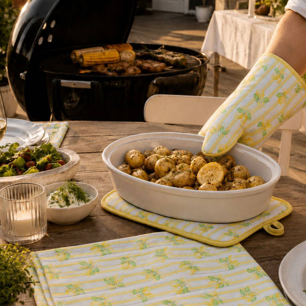 Scandinavian Collection- Sommer sett med Grytevott, Grytelapp og kjøkkenhåndkle! (Forhåndsbestilling)